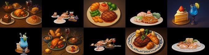 Food feast bundle 15 pack 100 glb Low-poly 3D model