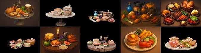 Food feast bundle 13 pack 100 glb Low-poly 3D model