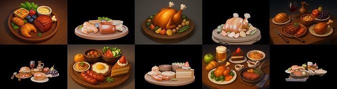 Food feast bundle 12 pack 100 glb Low-poly 3D model