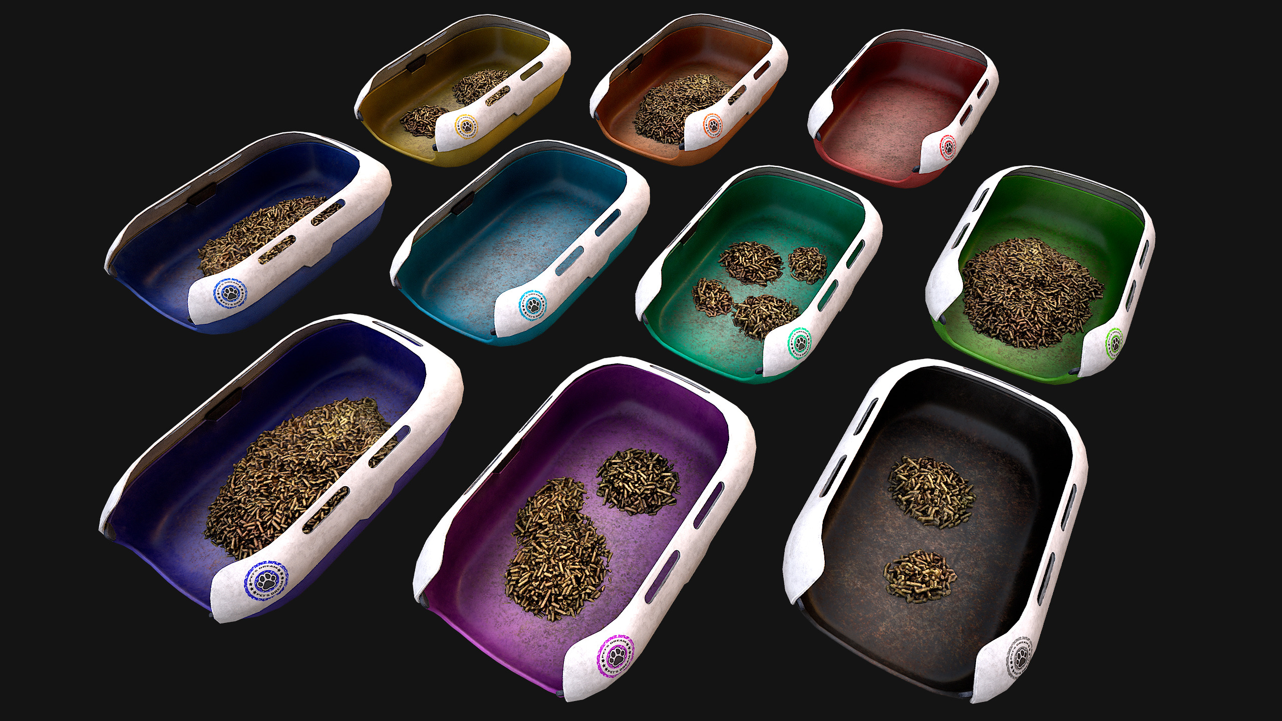 Toilet Pet Cat Litter Box Filler zoo Furniture Pack Low-poly 3D model_10