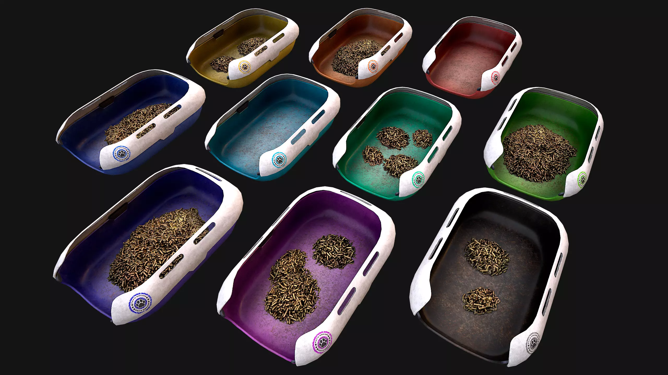 Toilet Pet Cat Litter Box Filler zoo Furniture Pack Low-poly 3D model_0