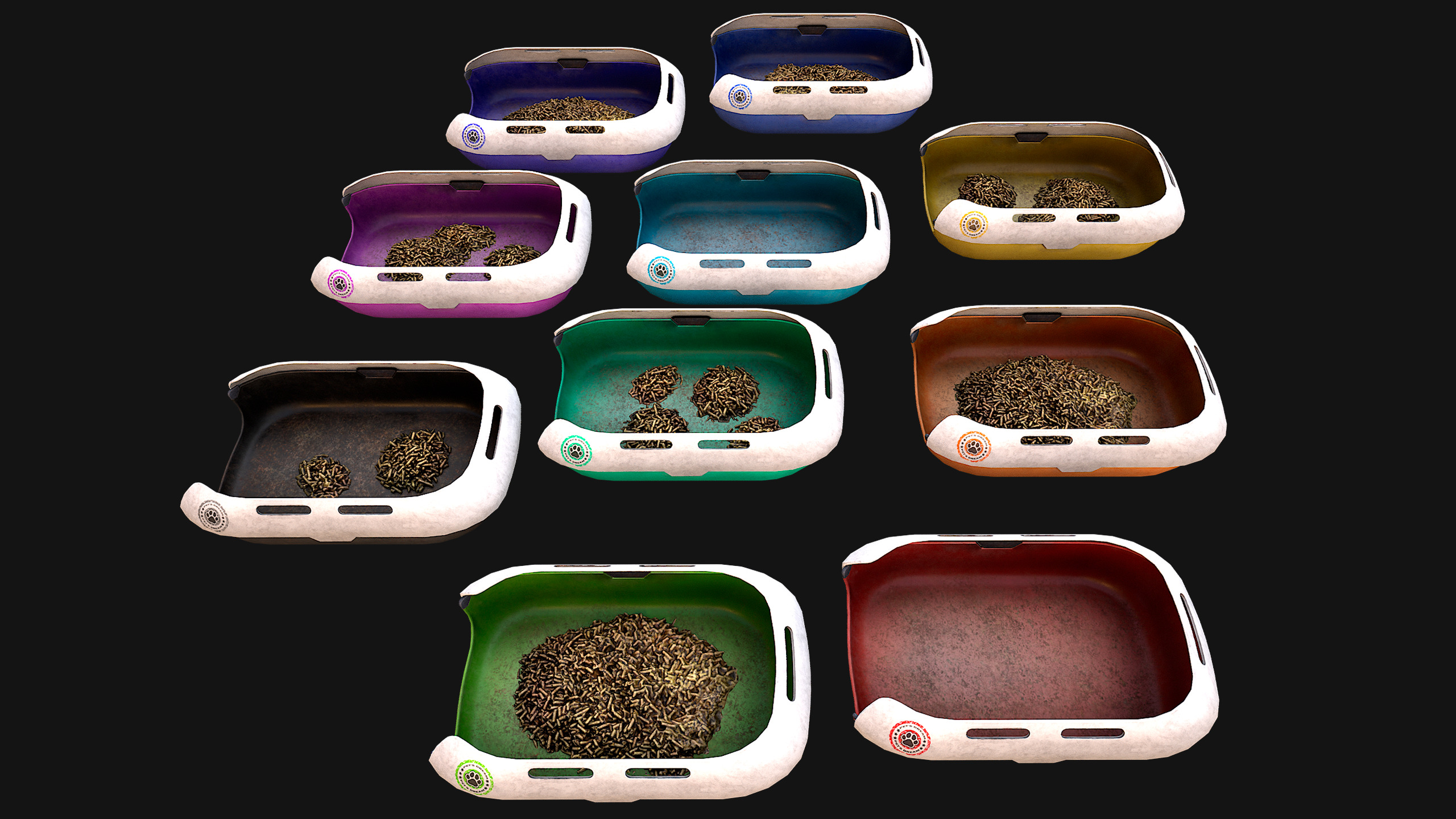 Toilet Pet Cat Litter Box Filler zoo Furniture Pack Low-poly 3D model_13