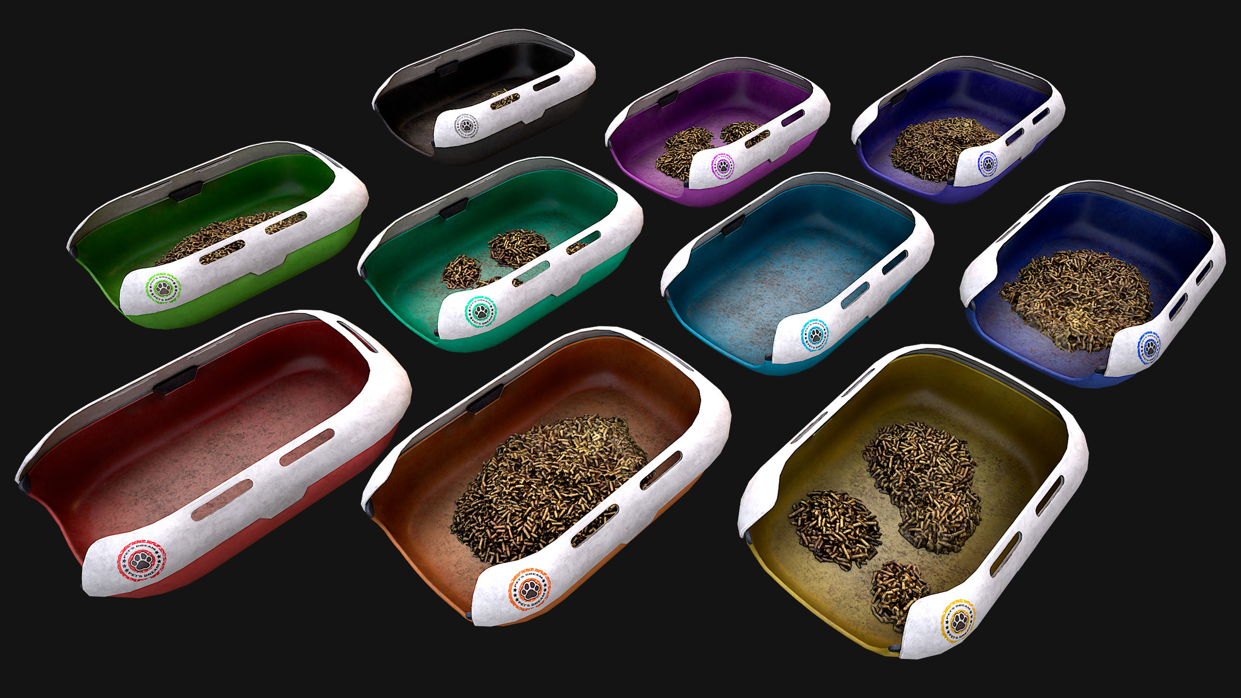 Toilet Pet Cat Litter Box Filler zoo Furniture Pack Low-poly 3D model_6