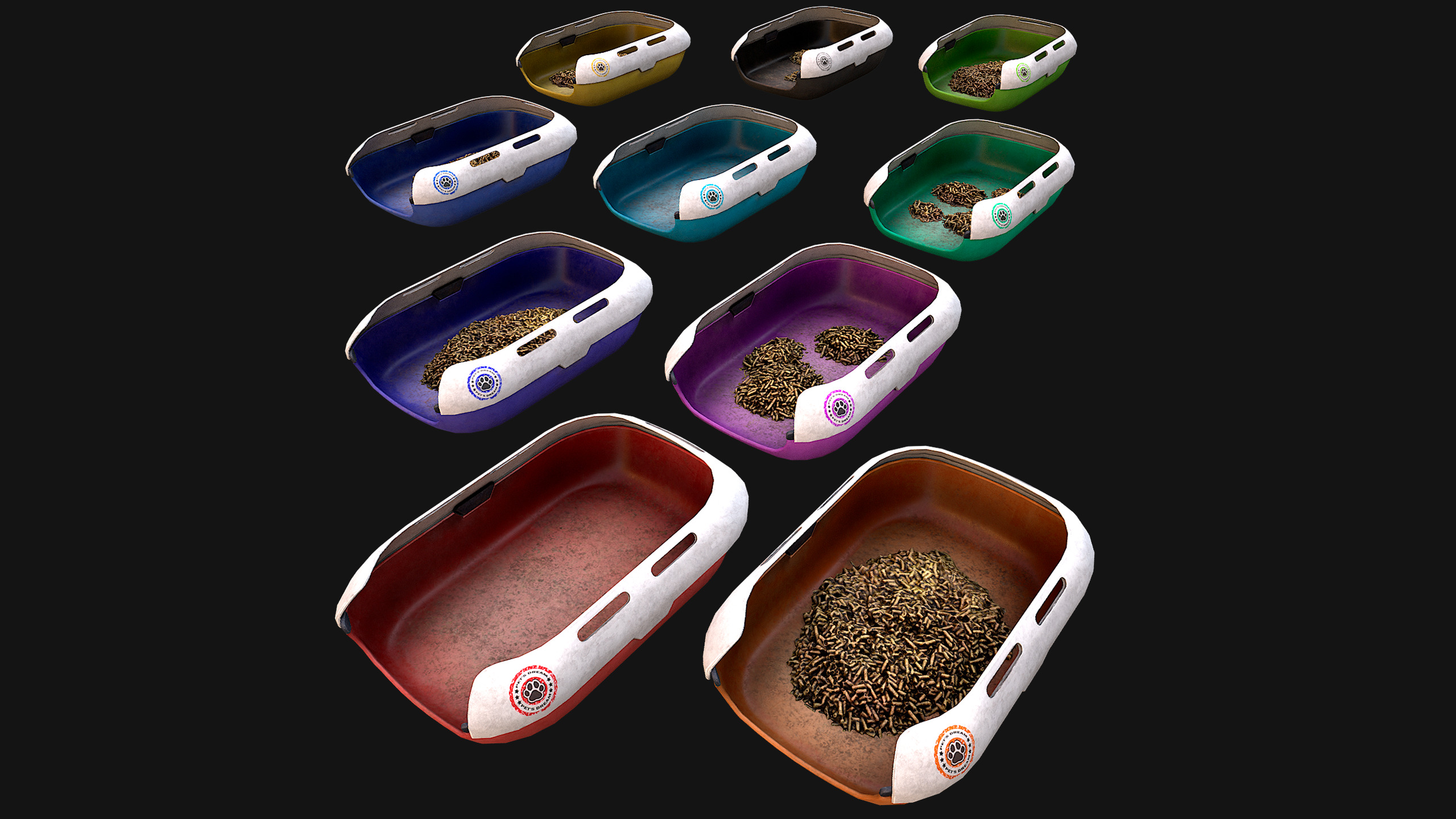 Toilet Pet Cat Litter Box Filler zoo Furniture Pack Low-poly 3D model_16