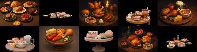 Food feast bundle 10 pack 100 glb Low-poly 3D model