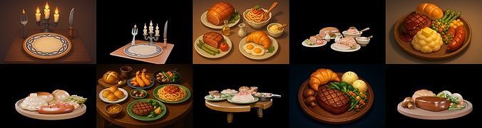 Food feast bundle 1 pack 100 glb Low-poly 3D model