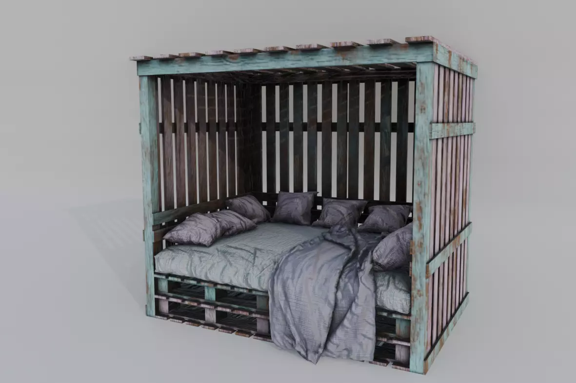 Pallet Bed Low-poly 3D model_0