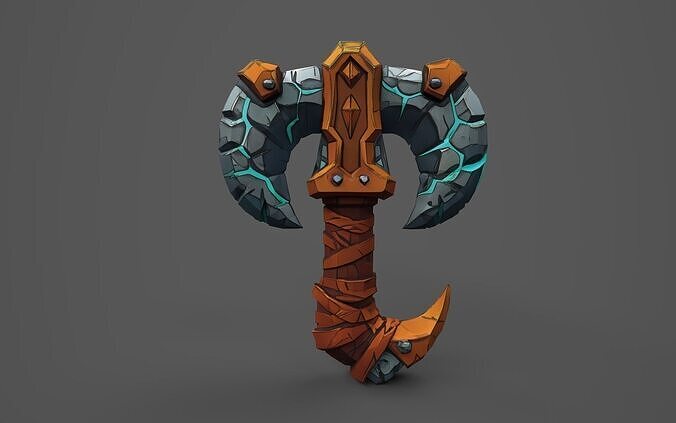 Low Poly Stone-Fang Twinblade Axe Low-poly 3D model