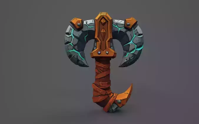 Low Poly Stone-Fang Twinblade Axe