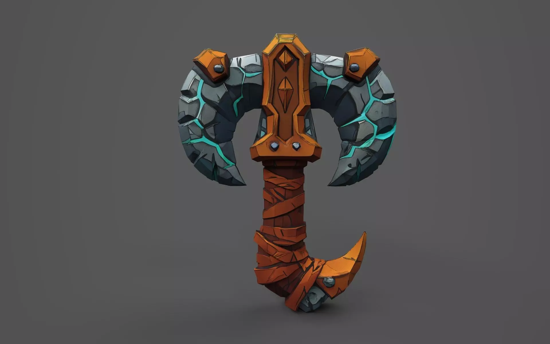 Low Poly Stone-Fang Twinblade Axe Low-poly 3D model_0