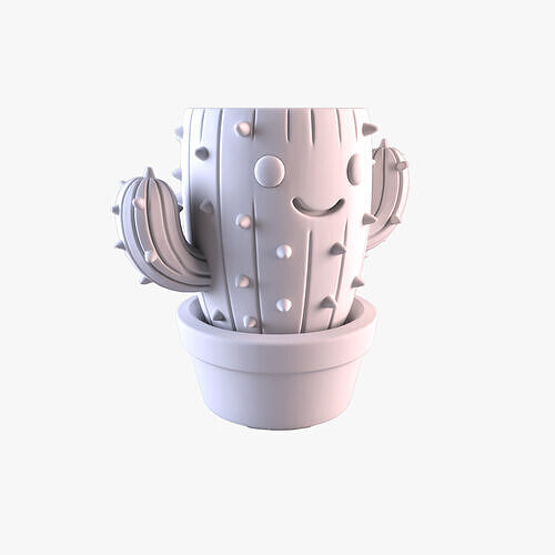 Cute Cactus Pen Holder  Smiling Succulent Desk Organizer 3D print model