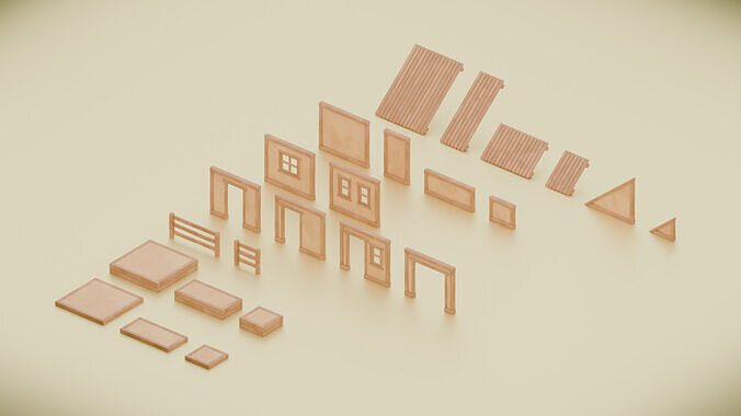 Modular Stylized Wooden Construction Pack - Cozy House Series Low-poly 3D model