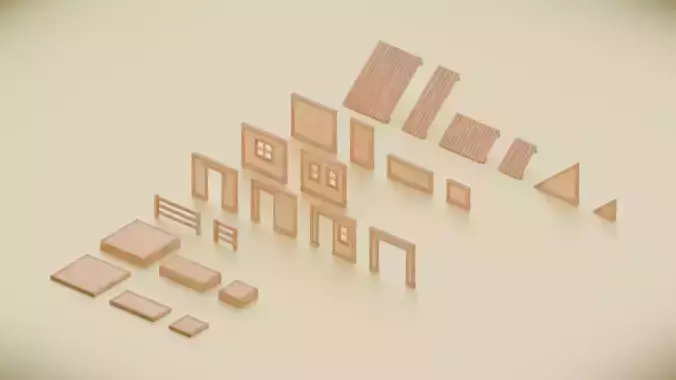 Modular Stylized Wooden Construction Pack - Cozy House Series