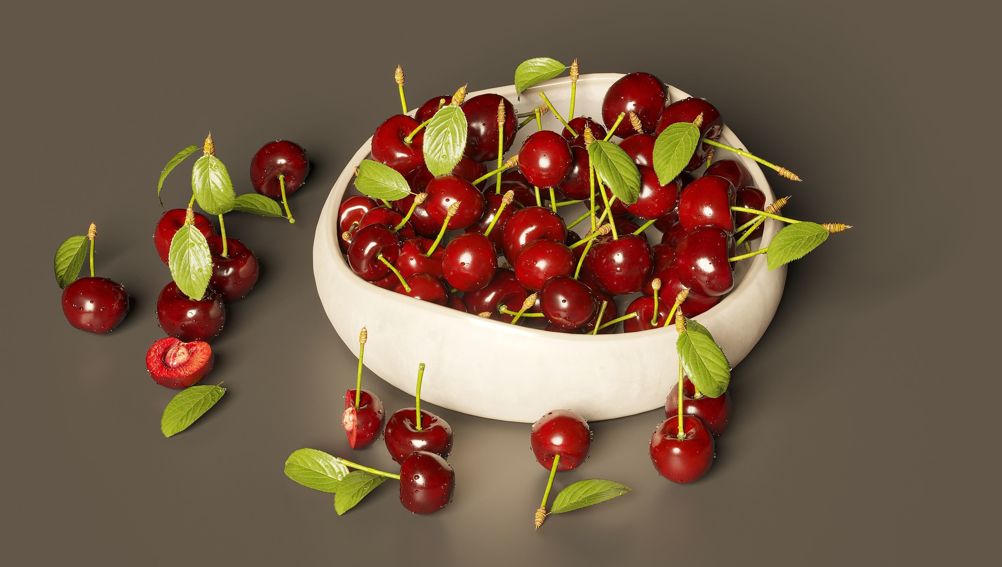 Cherry on a plate Free 3D model_2