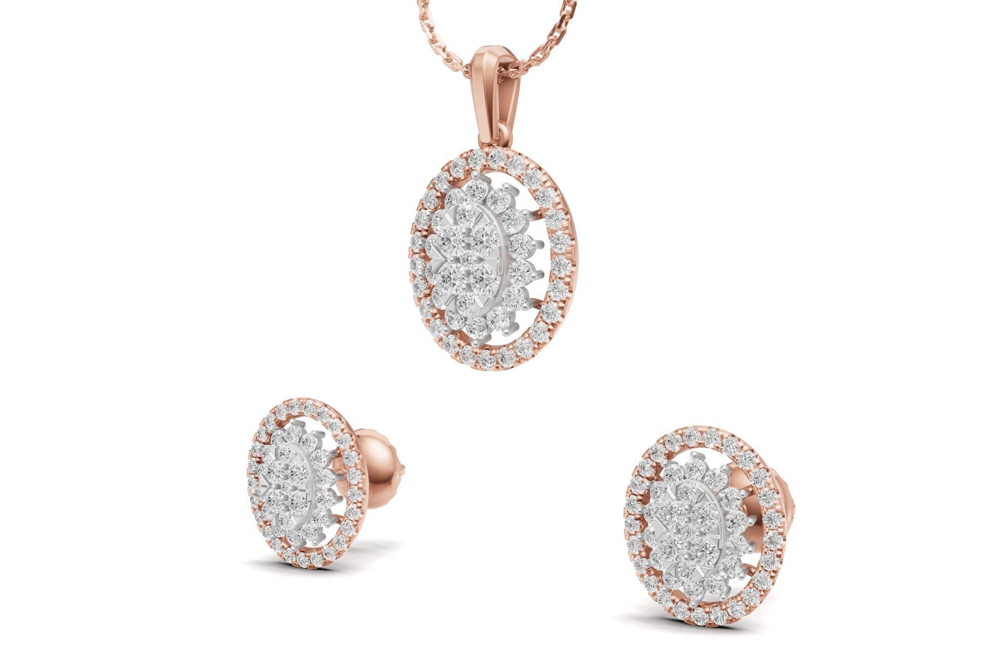 Oval Cluster Diamond Pendant With Earrings 3D print model_6