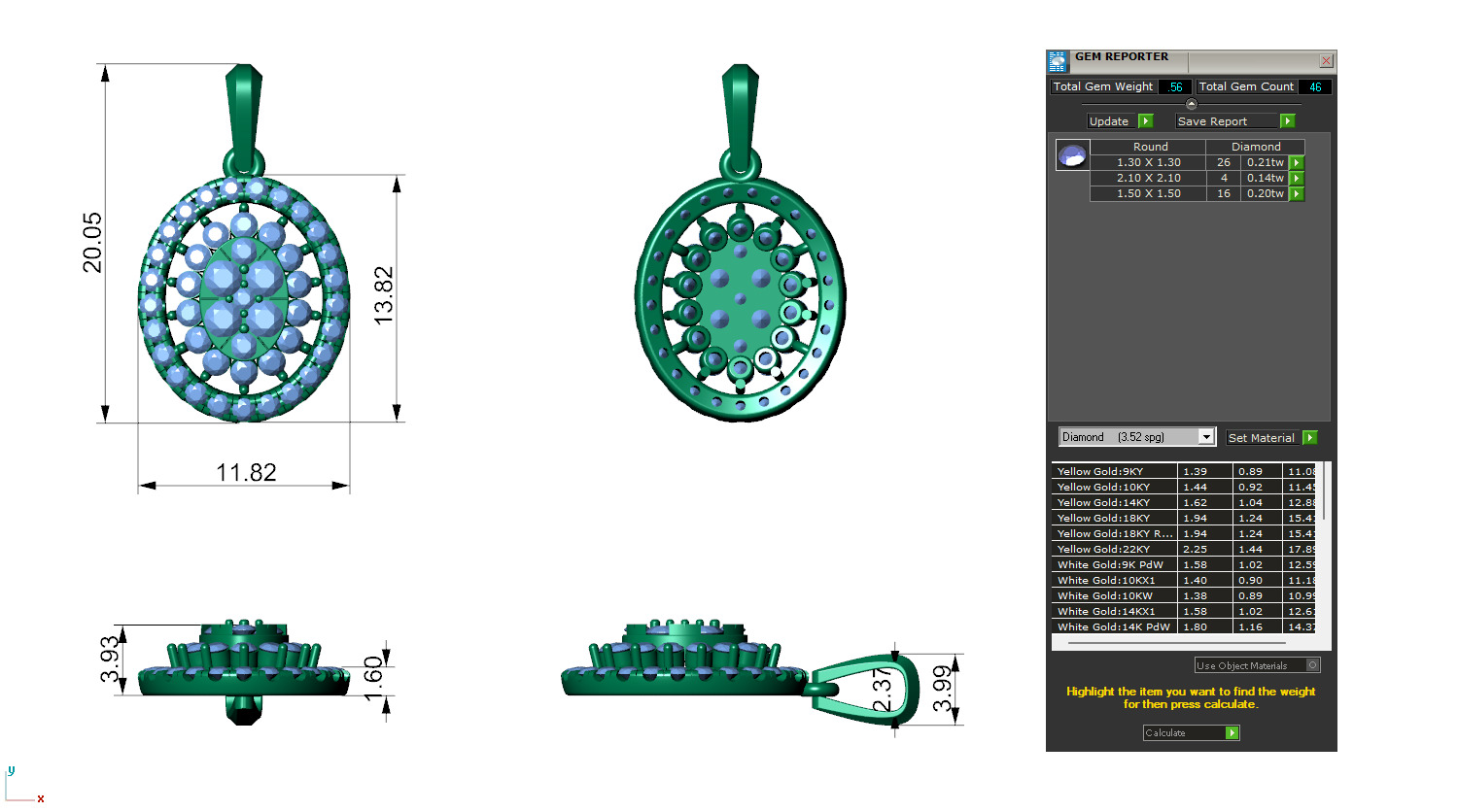 Oval Cluster Diamond Pendant With Earrings 3D print model_3