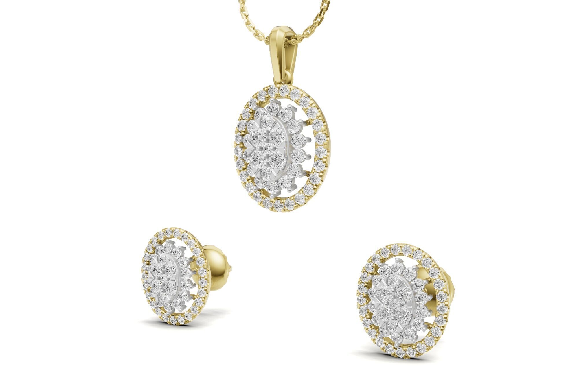 Oval Cluster Diamond Pendant With Earrings 3D print model_7