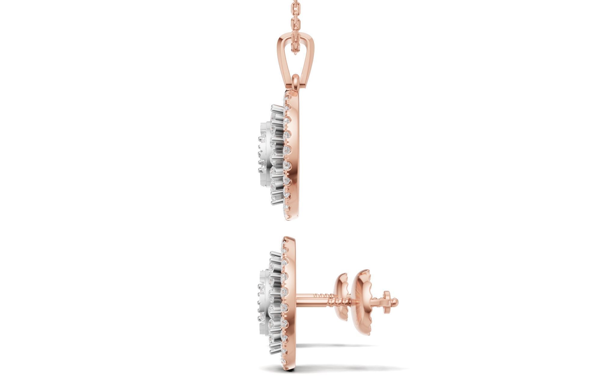 Oval Cluster Diamond Pendant With Earrings 3D print model_9