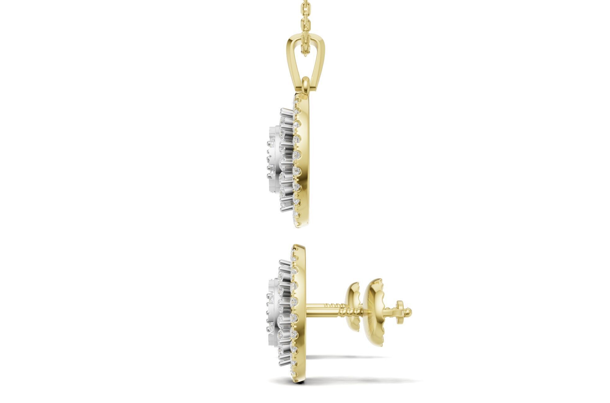 Oval Cluster Diamond Pendant With Earrings 3D print model_8