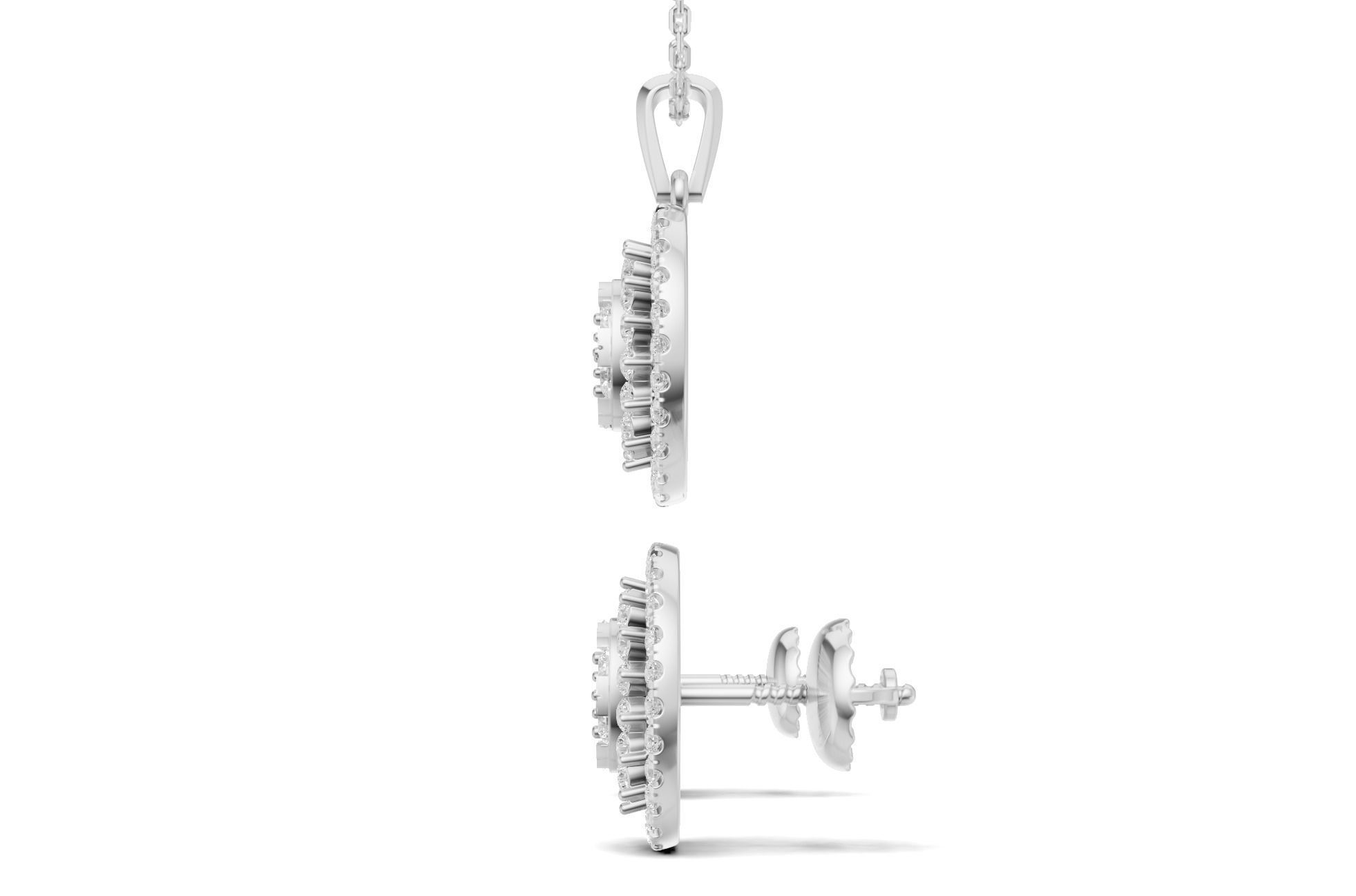 Oval Cluster Diamond Pendant With Earrings 3D print model_10