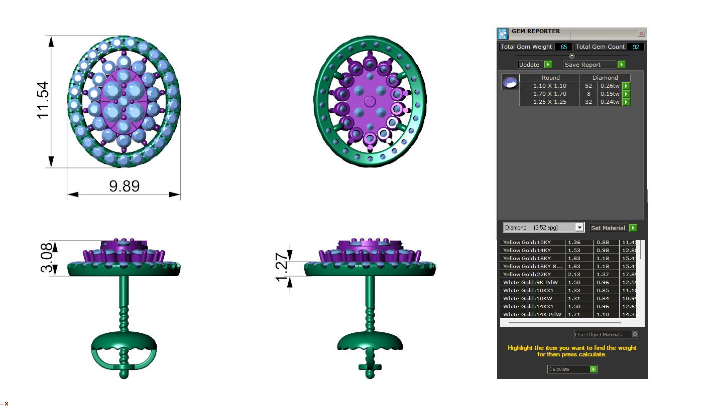 Oval Cluster Diamond Pendant With Earrings 3D print model_4