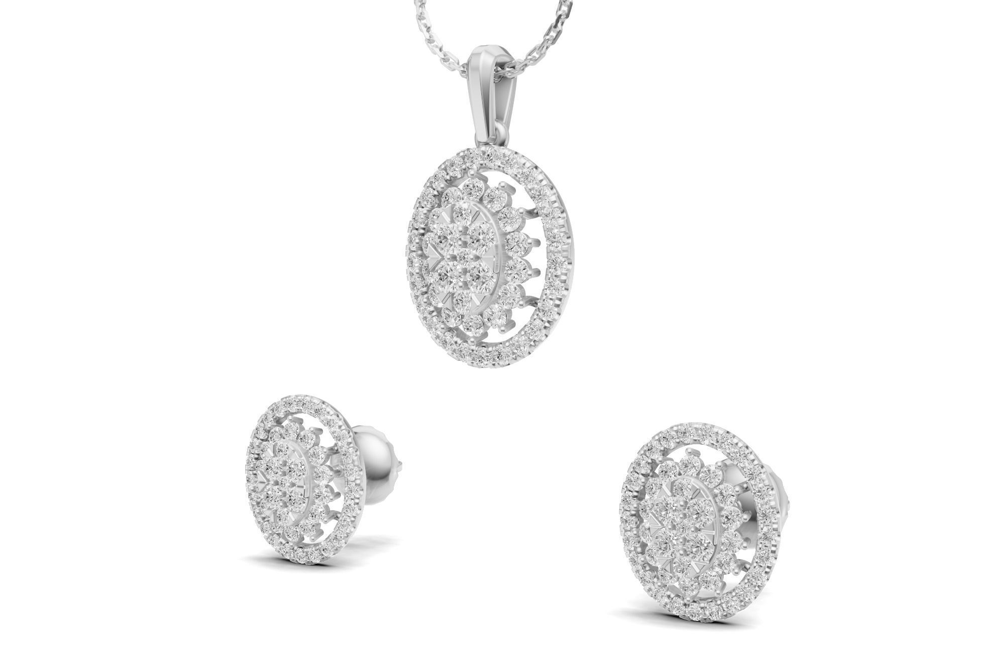Oval Cluster Diamond Pendant With Earrings 3D print model_5