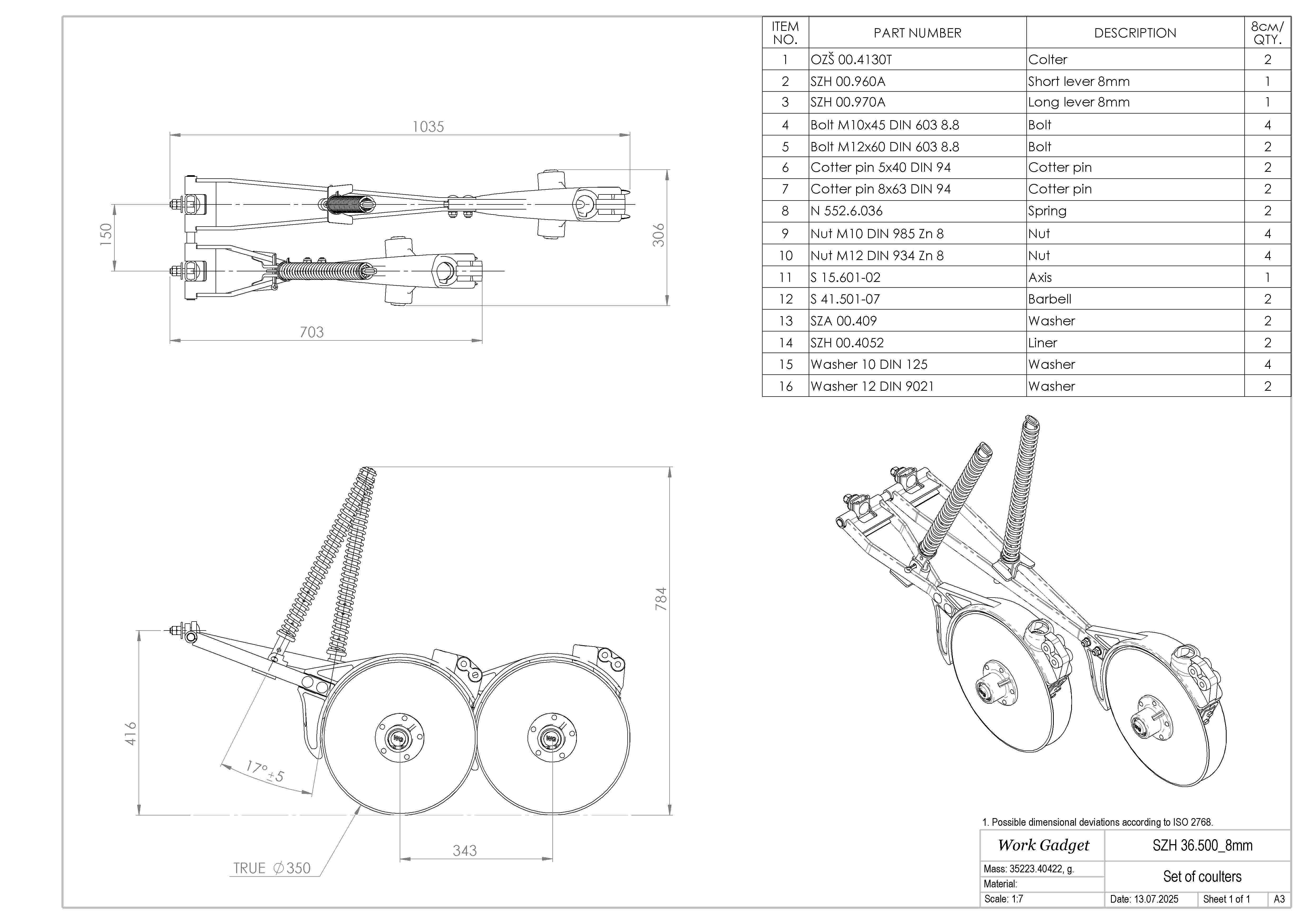 Coulter unit with linkage Low-poly 3D model_3