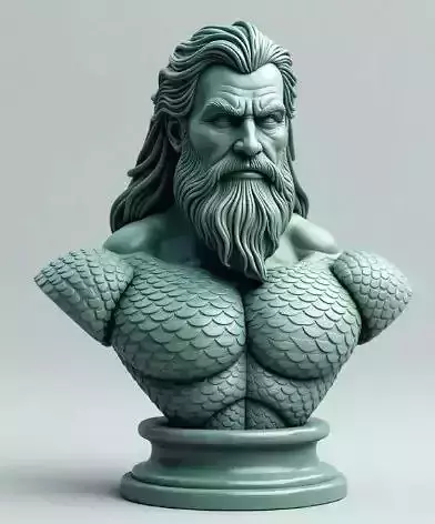 Sea King Bust  Epic Mythical Poseidon STL File for 3D Printing