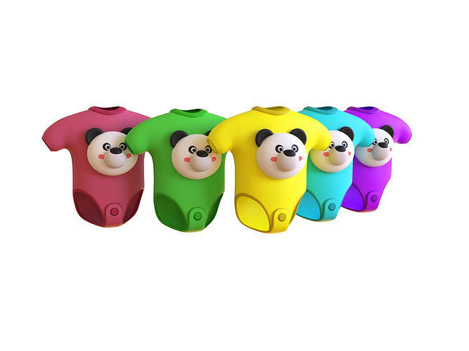 Cute Panda Baby Bodysuit 3D Models - Colorful Set  Low-poly 3D model