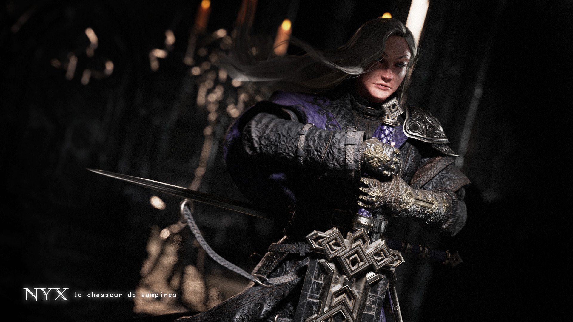 NYX - Vampire Hunter  - Fantasy Female Warrior Game Character 3D model_7