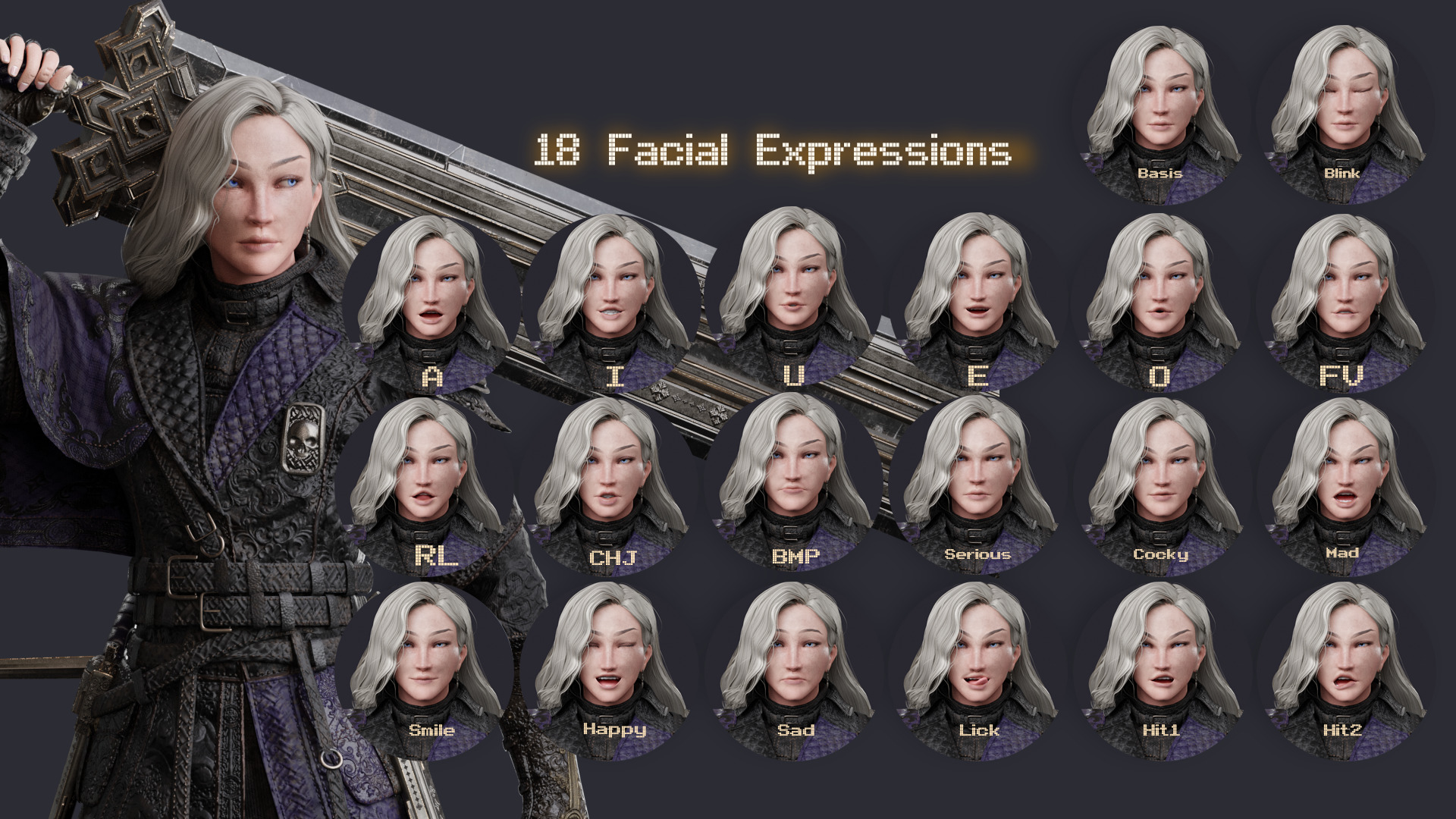 NYX - Vampire Hunter  - Fantasy Female Warrior Game Character 3D model_17