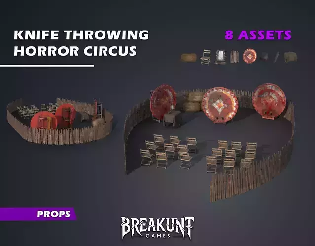 Knife throwing horror circus - 3d models pack - 8 assets 3D model