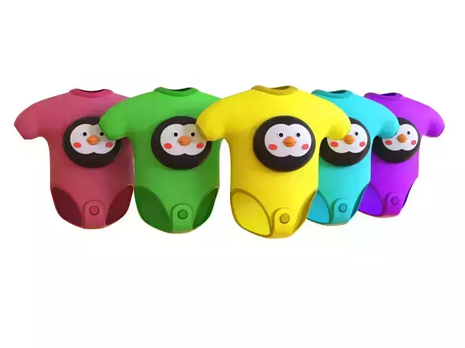 Cute Penguin Baby Bodysuit 3D Models - Colorful Set 