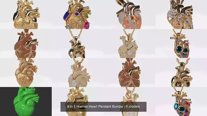 9 in 1 Human Heart Pendant Bundle