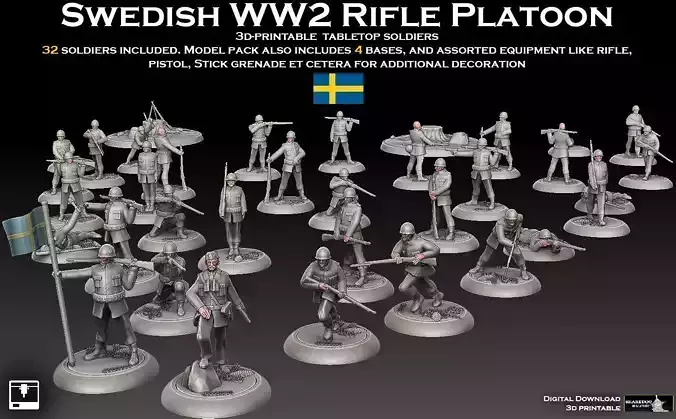 Swedish WW2 Rifle Platoon Early-War Era 3D print model