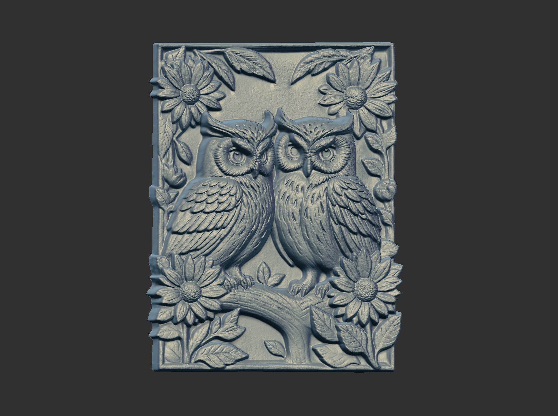 two owls perched on a branch cnc model 3D print model_14