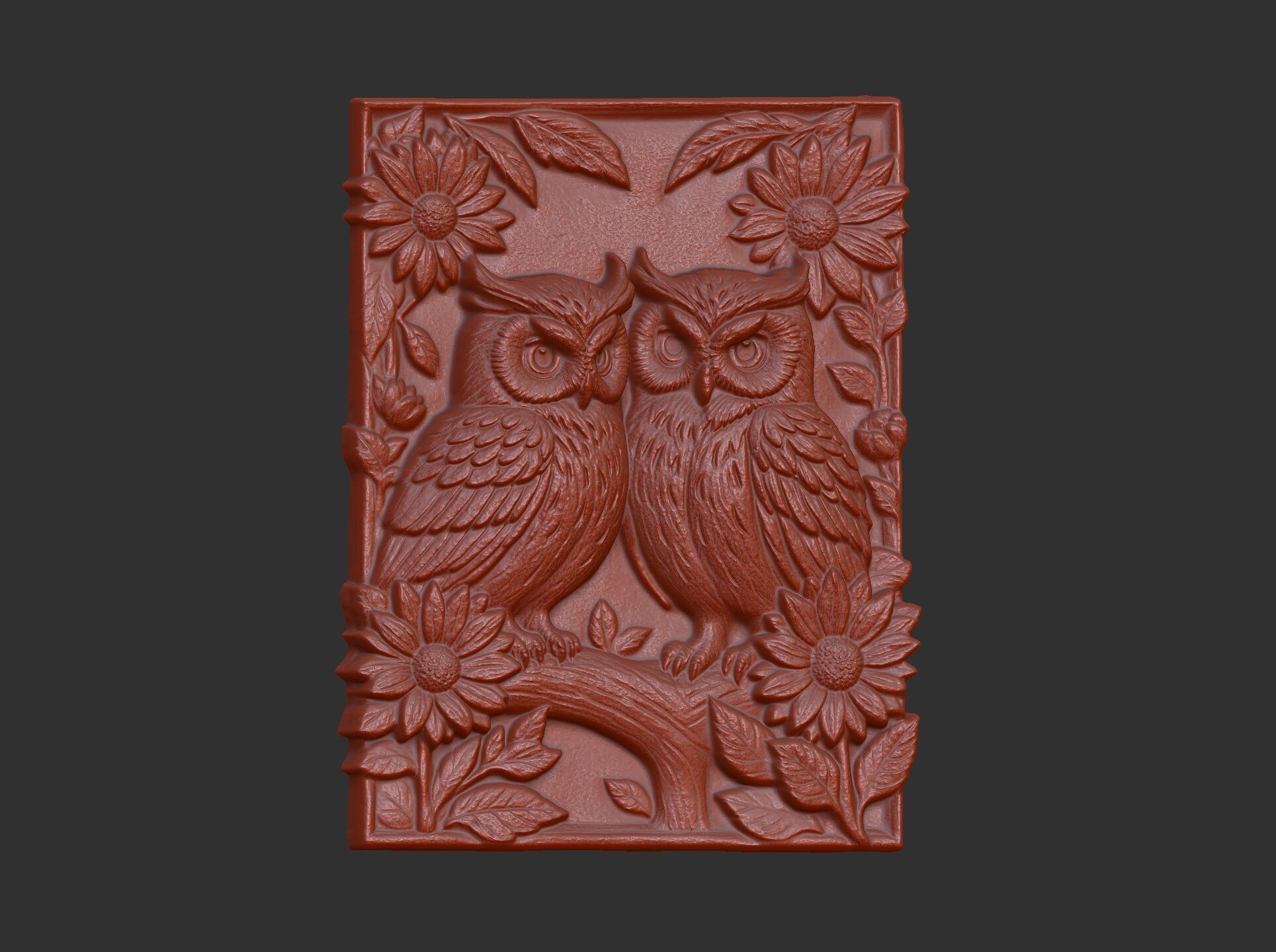 two owls perched on a branch cnc model 3D print model_15