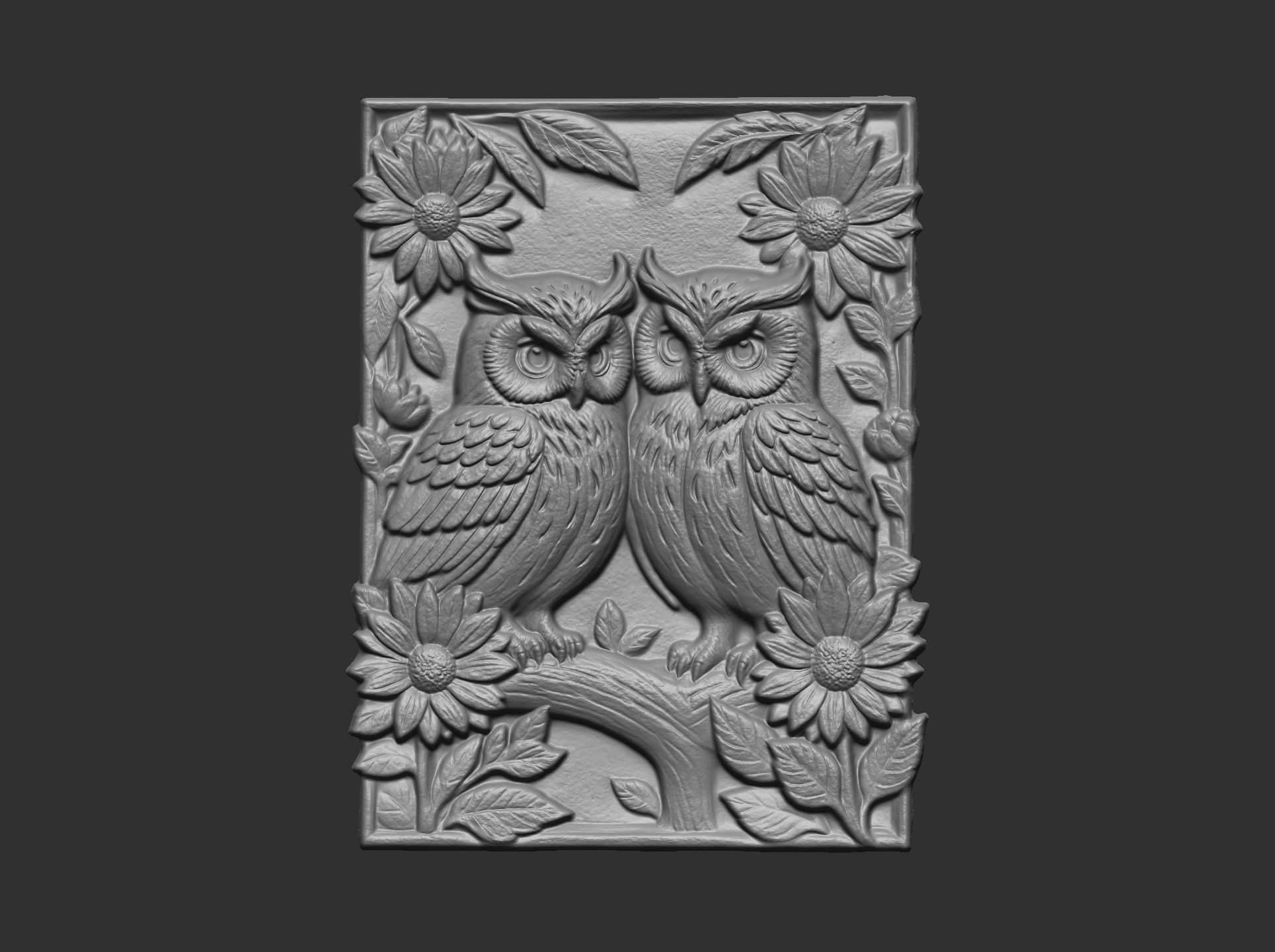 two owls perched on a branch cnc model 3D print model_7