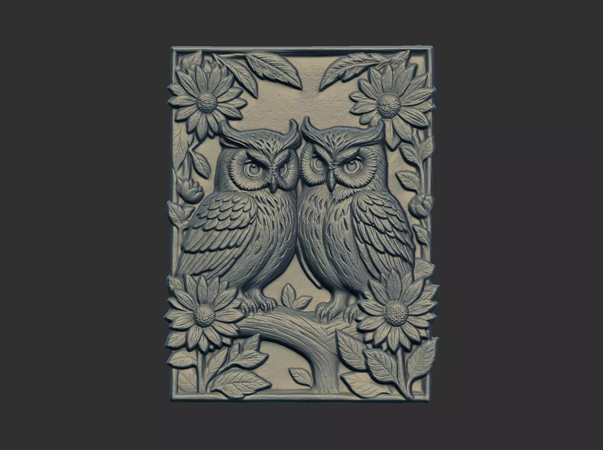 two owls perched on a branch cnc model 3D print model_0