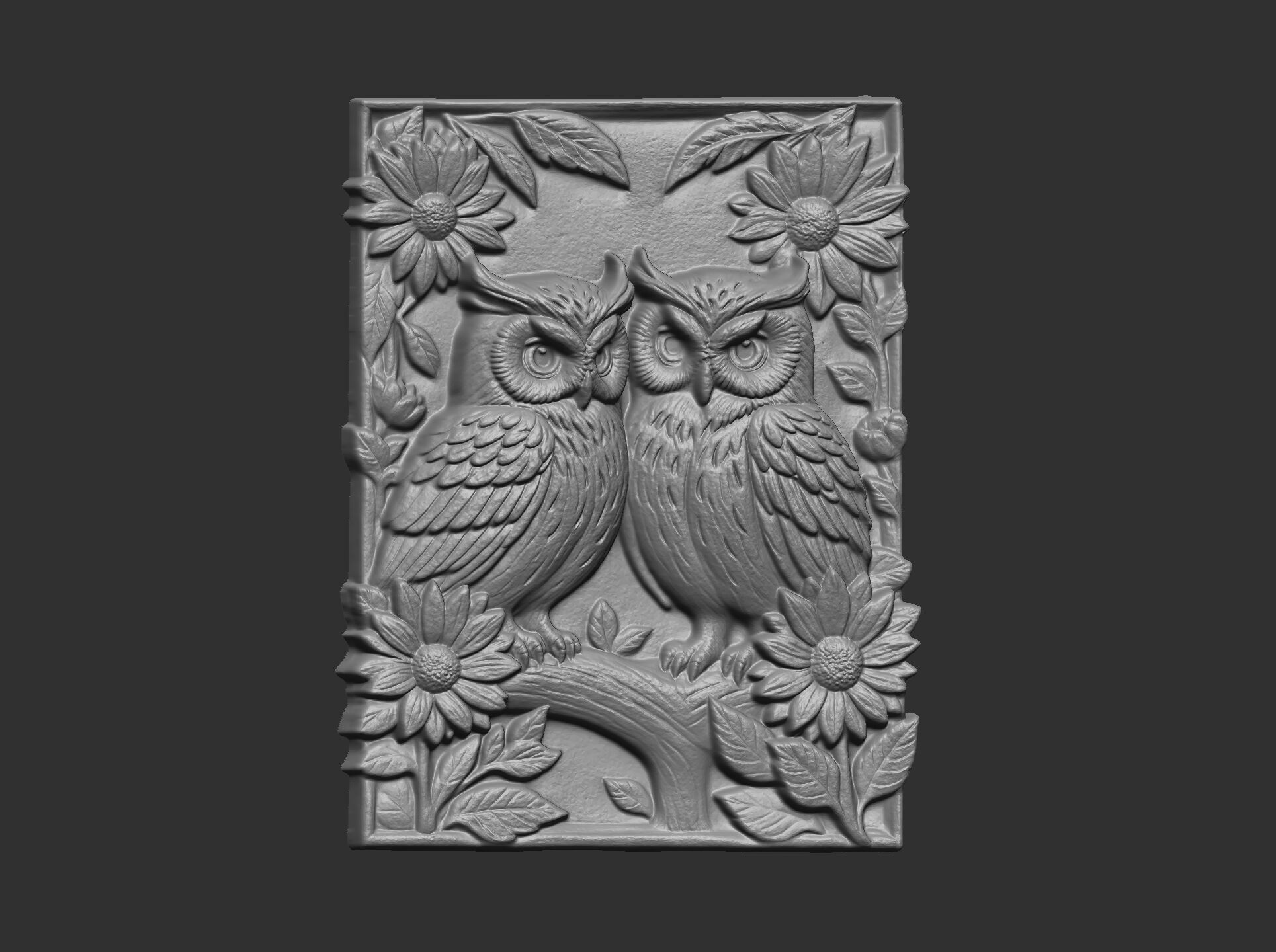 two owls perched on a branch cnc model 3D print model_12