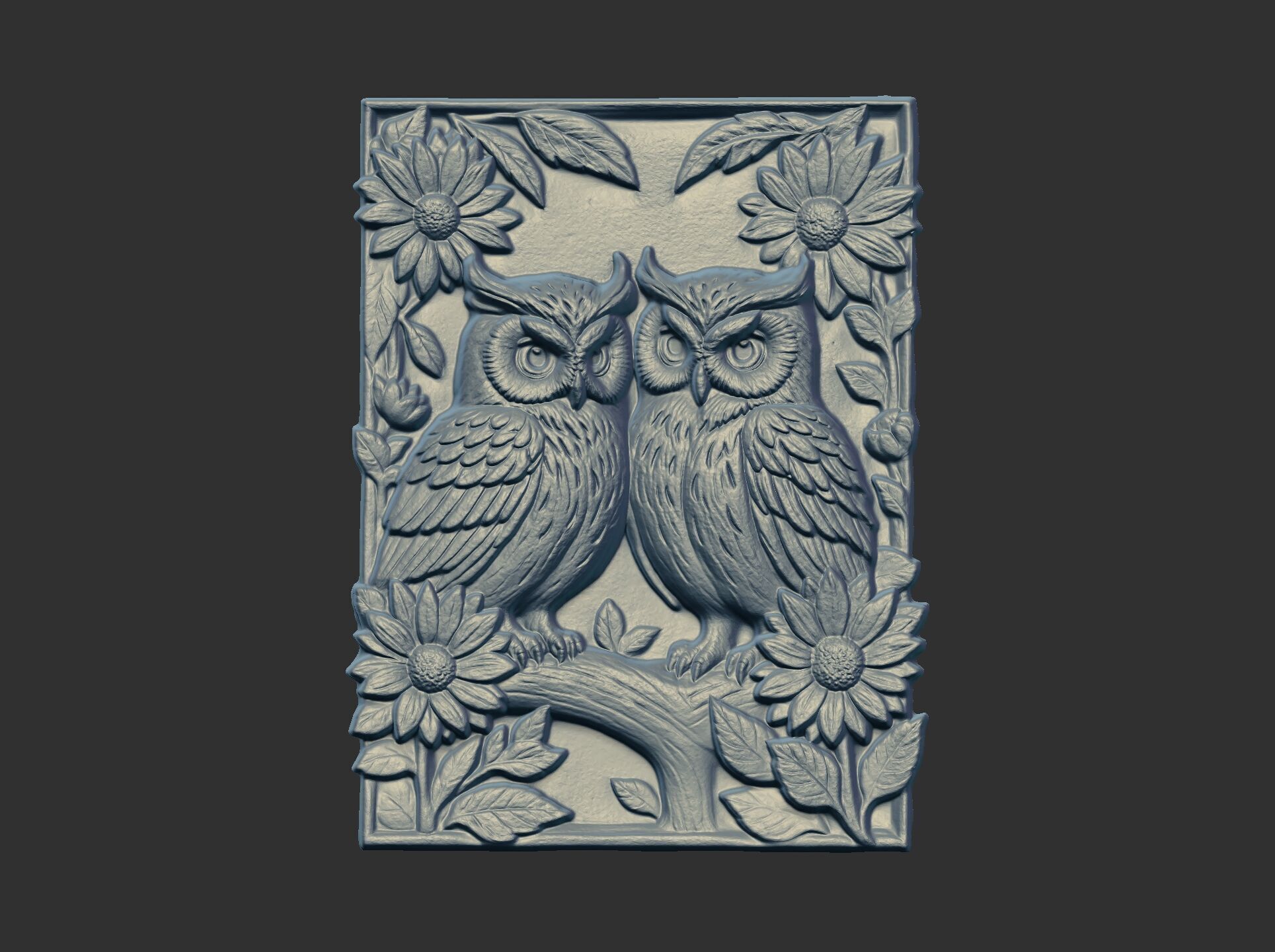 two owls perched on a branch cnc model 3D print model_8