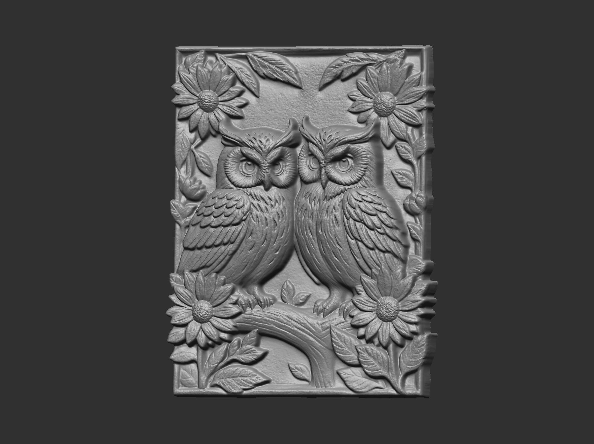 two owls perched on a branch cnc model 3D print model_2