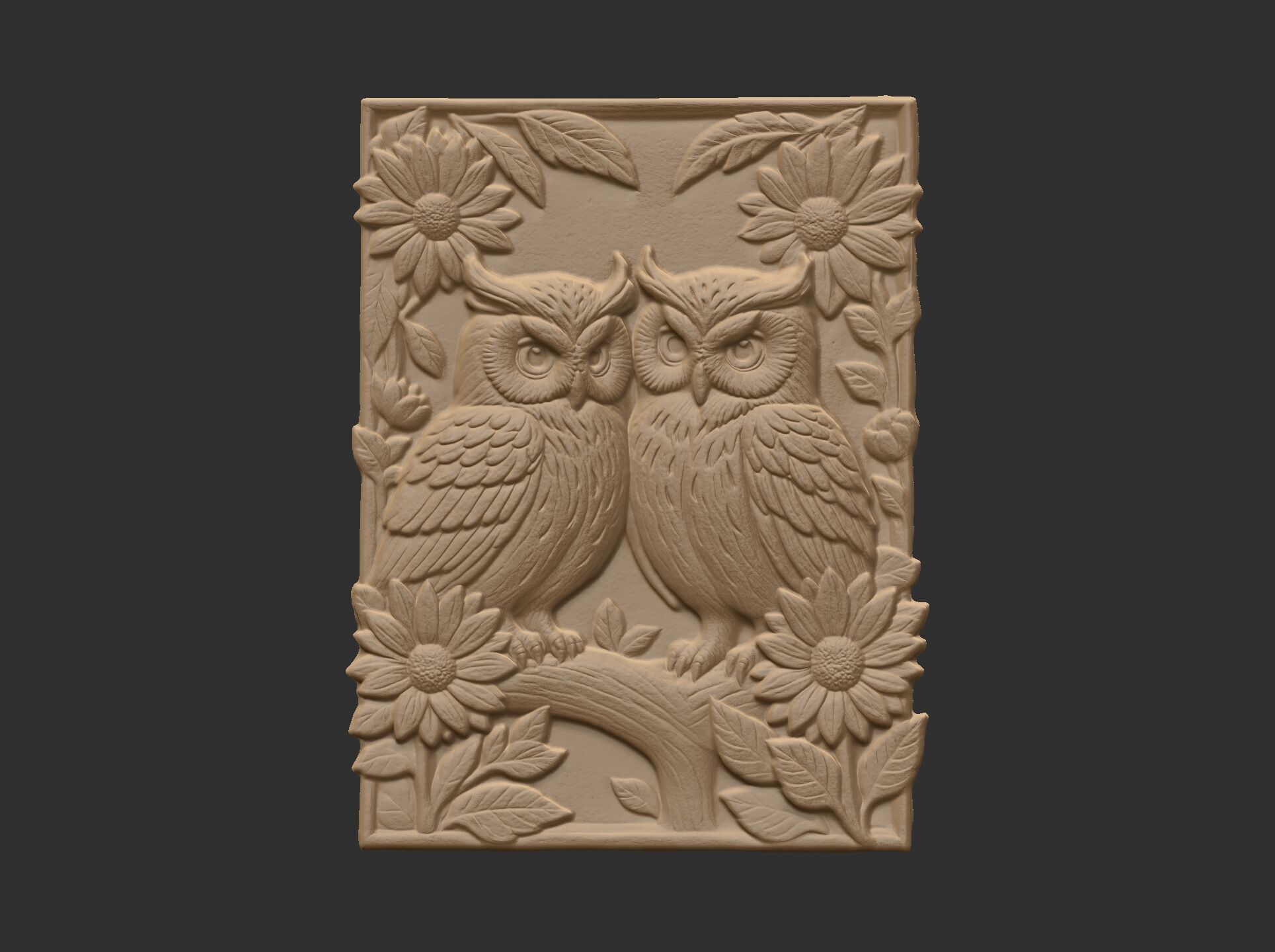 two owls perched on a branch cnc model 3D print model_5