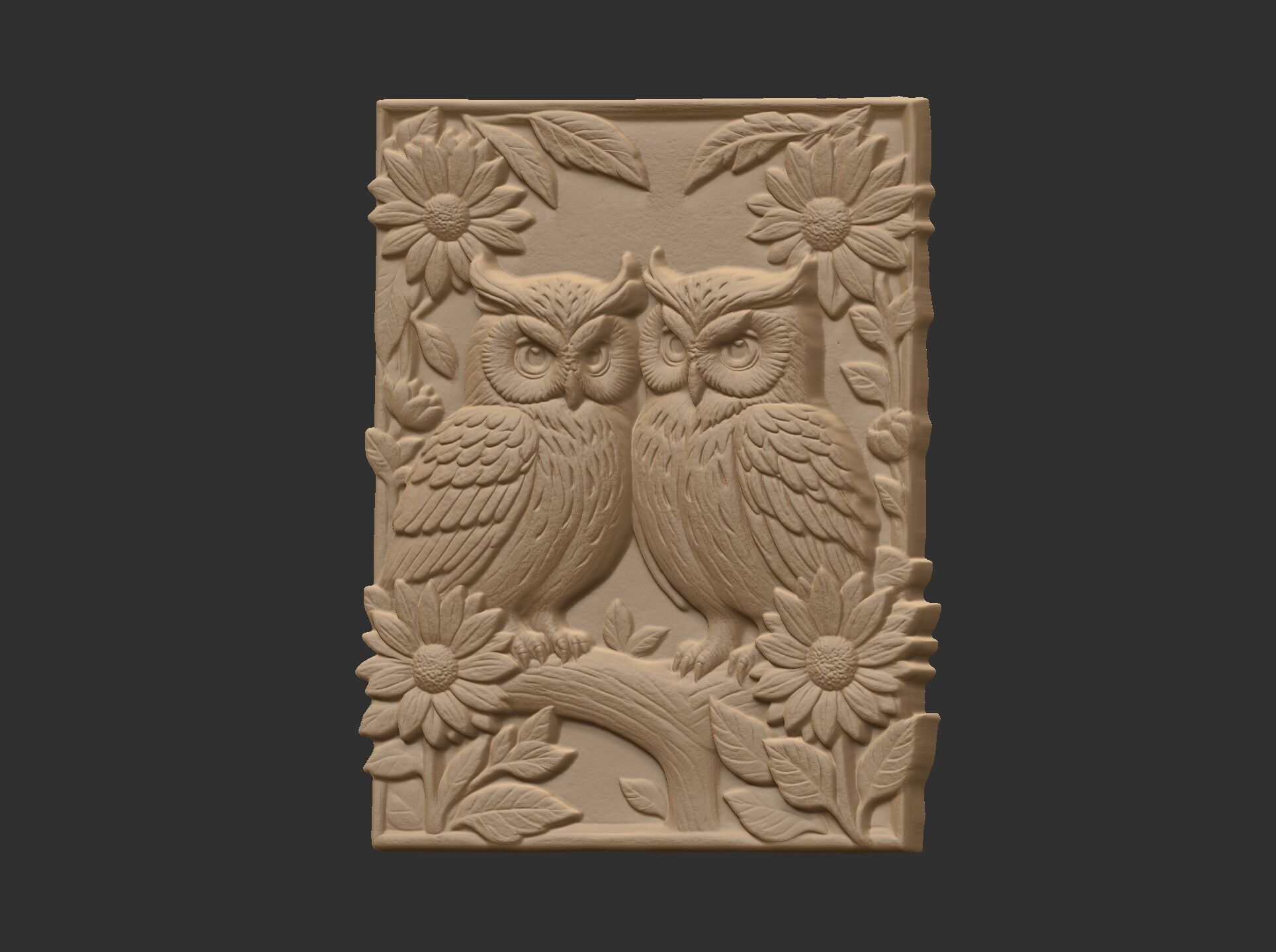 two owls perched on a branch cnc model 3D print model_4