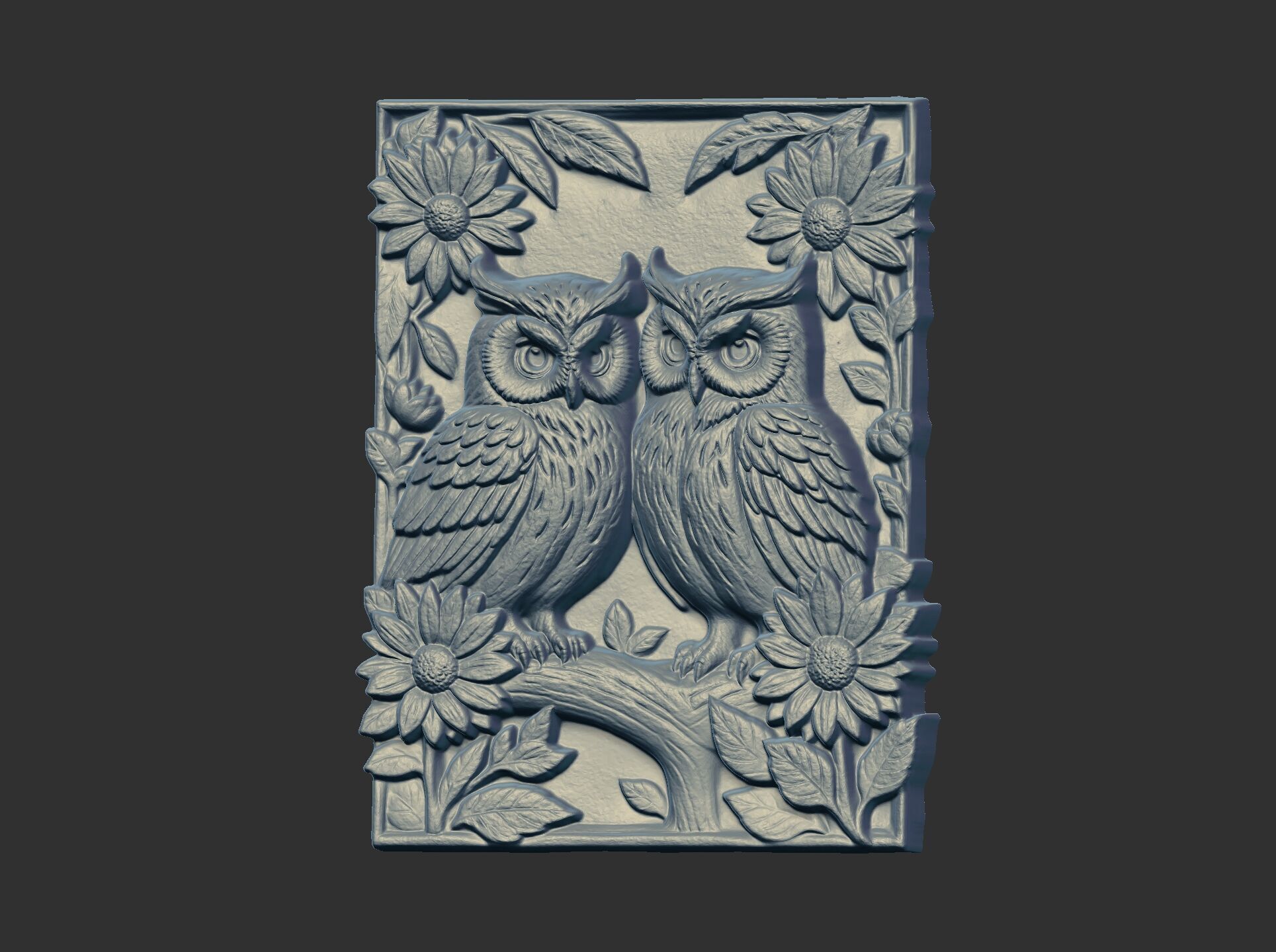 two owls perched on a branch cnc model 3D print model_17