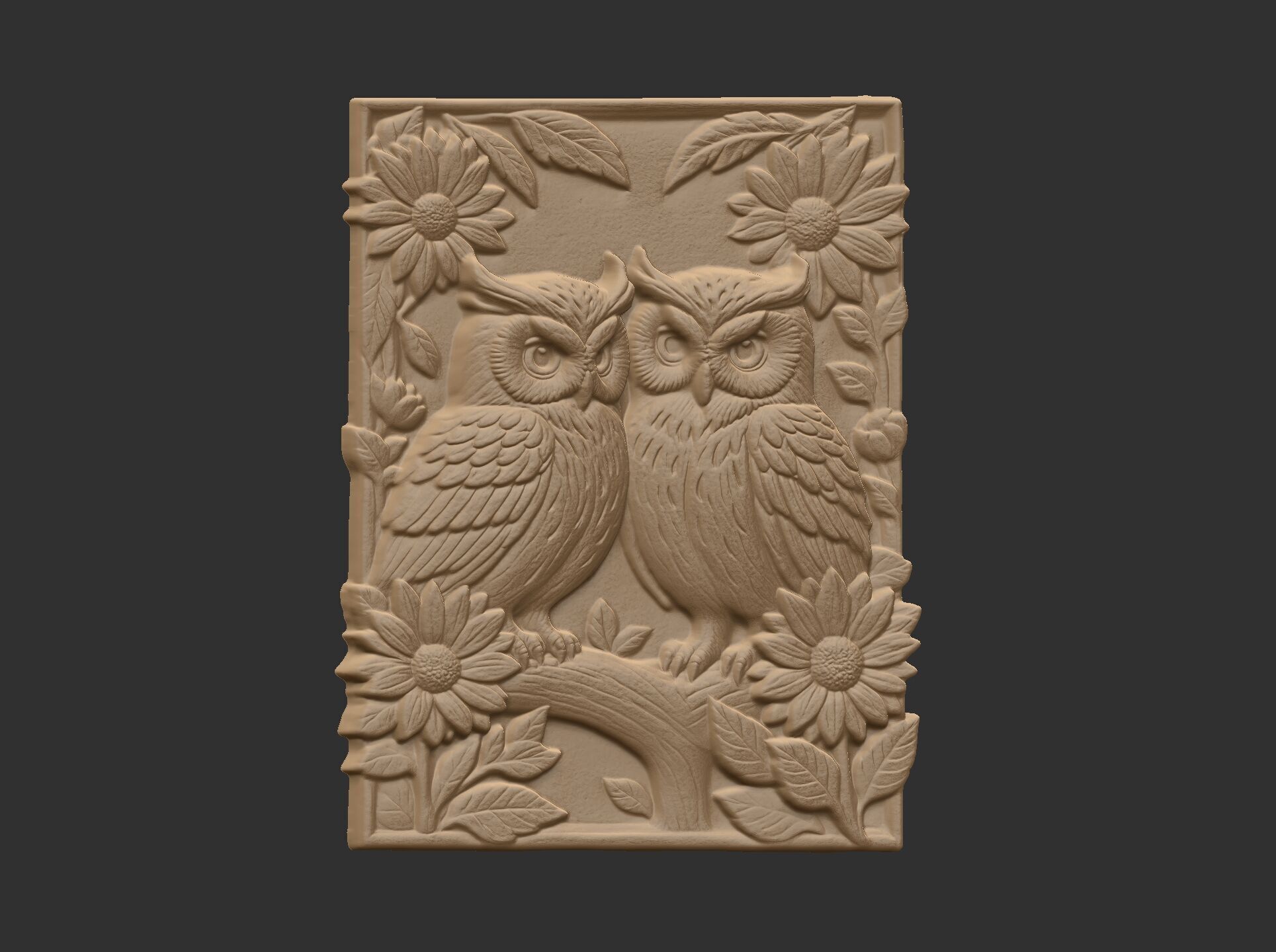 two owls perched on a branch cnc model 3D print model_10