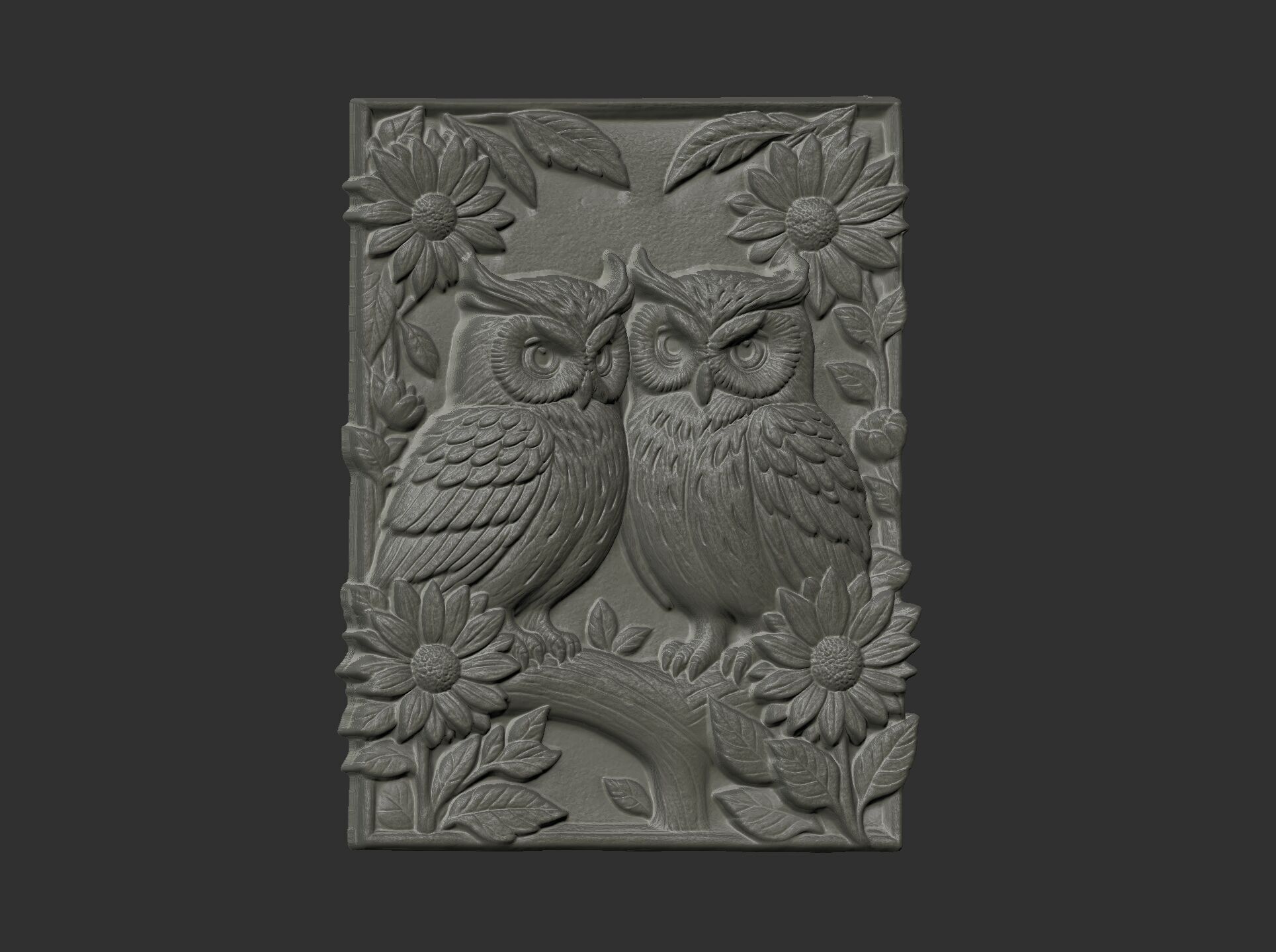 two owls perched on a branch cnc model 3D print model_11