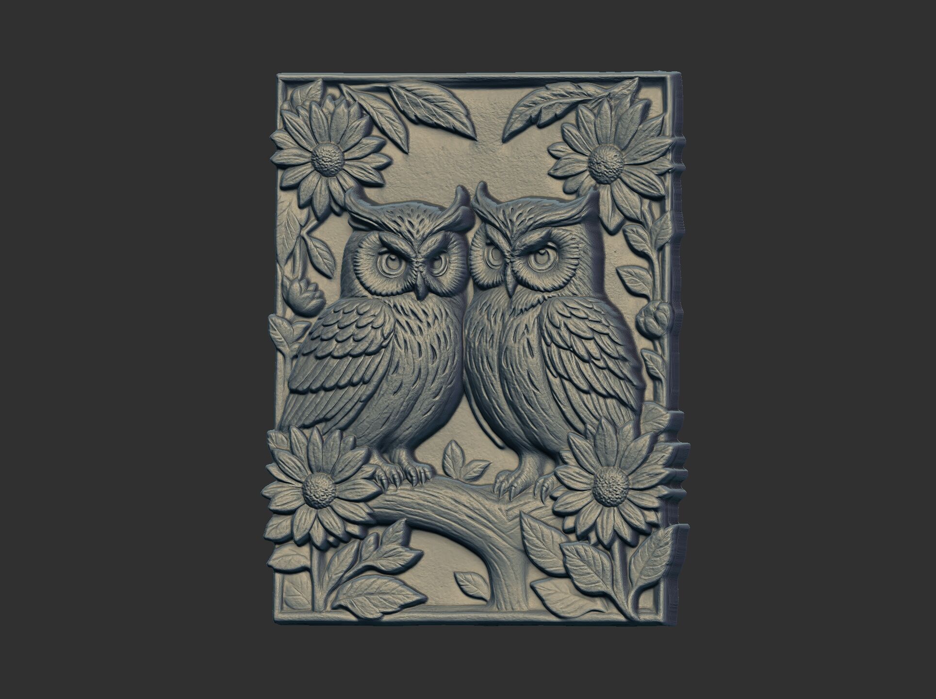two owls perched on a branch cnc model 3D print model_1