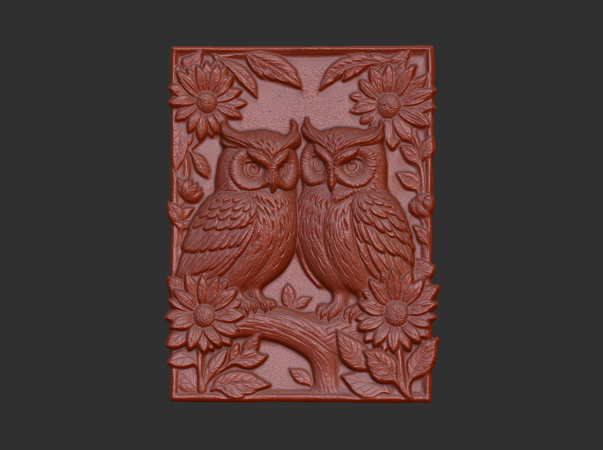 two owls perched on a branch cnc model 3D print model_9