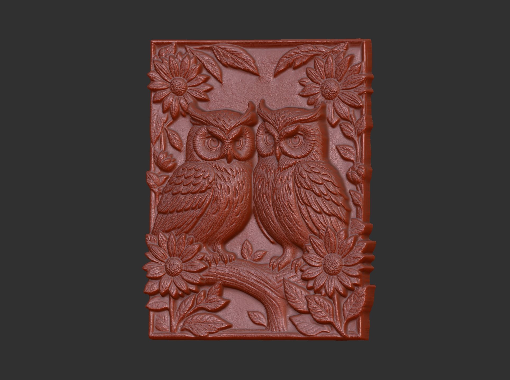 two owls perched on a branch cnc model 3D print model_16